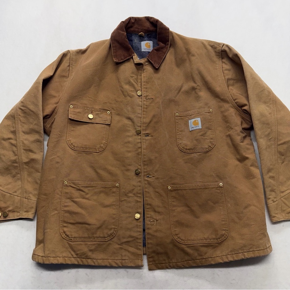 Vintage Carhartt Blanket Lined Chore Jacket Work Distressed Corduroy Collar Men
